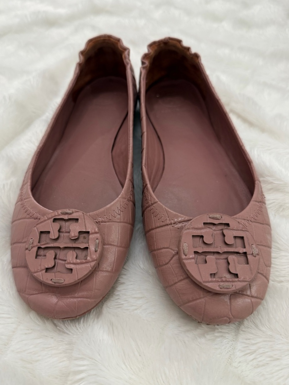 Tory Burch Minnie Flats Size 6 Pink Leather Logo Ballet Shoes